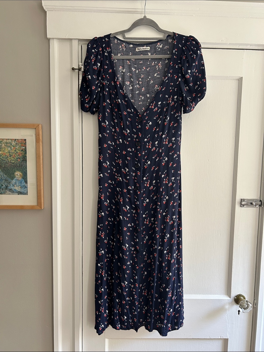 Reformation Floral Midi Dress with Puff Sleeves